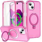 For iPhone 14 Plus Frosted Skin Feel MagSafe Holder 360 Full Body Phone Case(Rose Red) - 1