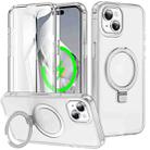 For iPhone 14 Frosted Skin Feel MagSafe Holder 360 Full Body Phone Case(Transparent) - 1