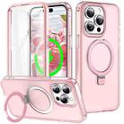 For iPhone 14 Pro Frosted Skin Feel MagSafe Holder 360 Full Body Phone Case(Pink) - 1