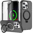 For iPhone 14 Pro Frosted Skin Feel MagSafe Holder 360 Full Body Phone Case(Black) - 1