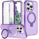 For iPhone 14 Pro Frosted Skin Feel MagSafe Holder 360 Full Body Phone Case(Purple) - 1