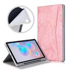 For Samsung Galaxy Tab S6 Lite P610/P615 Marble Cloth Texture TPU Horizontal Flip Leather Case with Holder & Card Slot & Pen Slot(Pink) - 1