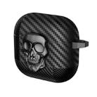 For AirPods 4 Carbon Fiber Pattern Skull Lock Bluetooth Earphone Protective Case(Silver) - 1