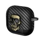 For AirPods 4 Carbon Fiber Pattern Skull Lock Bluetooth Earphone Protective Case(Copper) - 1