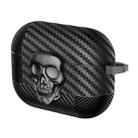 For AirPods Pro Carbon Fiber Pattern Skull Lock Bluetooth Earphone Protective Case(Silver) - 1