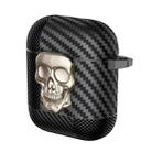 For AirPods 1 / 2 Carbon Fiber Pattern Skull Lock Bluetooth Earphone Protective Case(Gold) - 1