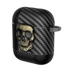 For AirPods 1 / 2 Carbon Fiber Pattern Skull Lock Bluetooth Earphone Protective Case(Copper) - 1