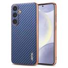 For Samsung Galaxy S25 5G AZNS Electroplated Edge Carbon Fiber Texture Phone Case(Blue) - 1