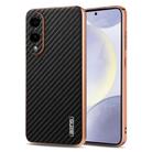 For Samsung Galaxy S25 Edge 5G AZNS Electroplated Edge Carbon Fiber Texture Phone Case(Black) - 1