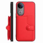 For vivo V50 / V50e Button Card Bag RFID Anti-theft Phone Case(Red) - 2