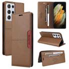 For Samsung Galaxy S21 Ultra 5G GQUTROBE G01 RFID Anti-theft Leather Phone Case(Brown) - 1