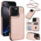 For iPhone 16 Pro Max Crossbody Dual-Buckle Wallet Back Leather Phone Case(Rose Gold) - 1