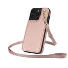 For iPhone 16 Pro Max Crossbody Dual-Buckle Wallet Back Leather Phone Case(Rose Gold) - 3