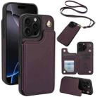 For iPhone 16 Pro Max Crossbody Dual-Buckle Wallet Back Leather Phone Case(Dark Purple) - 1