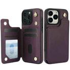 For iPhone 16 Pro Max Crossbody Dual-Buckle Wallet Back Leather Phone Case(Dark Purple) - 2