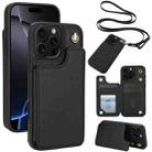 For iPhone 16 Pro Crossbody Dual-Buckle Wallet Back Leather Phone Case(Black) - 1