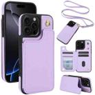 For iPhone 16 Pro Crossbody Dual-Buckle Wallet Back Leather Phone Case(Light Purple) - 1