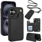 For iPhone 16 Plus Crossbody Dual-Buckle Wallet Back Leather Phone Case(Black) - 1