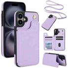 For iPhone 16 Plus Crossbody Dual-Buckle Wallet Back Leather Phone Case(Light Purple) - 1