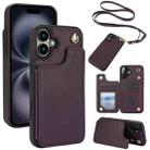 For iPhone 16 Plus Crossbody Dual-Buckle Wallet Back Leather Phone Case(Dark Purple) - 1