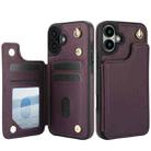 For iPhone 16 Plus Crossbody Dual-Buckle Wallet Back Leather Phone Case(Dark Purple) - 2