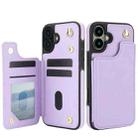 For iPhone 16 Crossbody Dual-Buckle Wallet Back Leather Phone Case(Light Purple) - 2