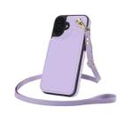 For iPhone 16 Crossbody Dual-Buckle Wallet Back Leather Phone Case(Light Purple) - 3