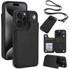 For iPhone 15 Pro Max Crossbody Dual-Buckle Wallet Back Leather Phone Case(Black) - 1