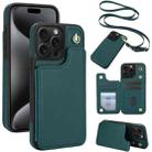 For iPhone 15 Pro Max Crossbody Dual-Buckle Wallet Back Leather Phone Case(Green) - 1