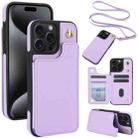 For iPhone 15 Pro Max Crossbody Dual-Buckle Wallet Back Leather Phone Case(Light Purple) - 1