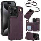 For iPhone 15 Pro Max Crossbody Dual-Buckle Wallet Back Leather Phone Case(Dark Purple) - 1