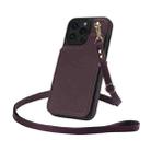 For iPhone 15 Pro Max Crossbody Dual-Buckle Wallet Back Leather Phone Case(Dark Purple) - 3