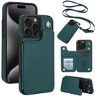 For iPhone 15 Pro Crossbody Dual-Buckle Wallet Back Leather Phone Case(Green) - 1