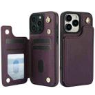 For iPhone 15 Pro Crossbody Dual-Buckle Wallet Back Leather Phone Case(Dark Purple) - 2