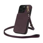 For iPhone 15 Pro Crossbody Dual-Buckle Wallet Back Leather Phone Case(Dark Purple) - 3
