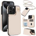 For iPhone 15 Pro Crossbody Dual-Buckle Wallet Back Leather Phone Case(Apricot) - 1