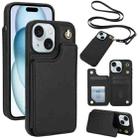 For iPhone 15 Plus Crossbody Dual-Buckle Wallet Back Leather Phone Case(Black) - 1