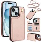 For iPhone 15 Plus Crossbody Dual-Buckle Wallet Back Leather Phone Case(Rose Gold) - 1