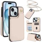 For iPhone 15 Plus Crossbody Dual-Buckle Wallet Back Leather Phone Case(Apricot) - 1