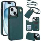 For iPhone 15 Crossbody Dual-Buckle Wallet Back Leather Phone Case(Green) - 1