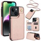 For iPhone 14 Plus Crossbody Dual-Buckle Wallet Back Leather Phone Case(Rose Gold) - 1