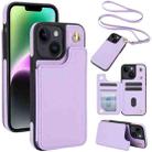 For iPhone 14 / 13 Crossbody Dual-Buckle Wallet Back Leather Phone Case(Light Purple) - 1