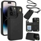 For iPhone 14 Pro Crossbody Dual-Buckle Wallet Back Leather Phone Case(Black) - 1