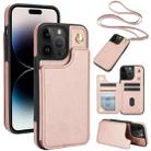 For iPhone 14 Pro Crossbody Dual-Buckle Wallet Back Leather Phone Case(Rose Gold) - 1