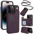 For iPhone 14 Pro Crossbody Dual-Buckle Wallet Back Leather Phone Case(Dark Purple) - 1