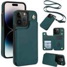 For iPhone 14 Pro Max Crossbody Dual-Buckle Wallet Back Leather Phone Case(Green) - 1