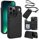 For iPhone 13 Pro Max Crossbody Dual-Buckle Wallet Back Leather Phone Case(Black) - 1