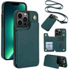 For iPhone 13 Pro Max Crossbody Dual-Buckle Wallet Back Leather Phone Case(Green) - 1