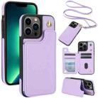 For iPhone 13 Pro Max Crossbody Dual-Buckle Wallet Back Leather Phone Case(Light Purple) - 1