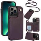 For iPhone 13 Pro Max Crossbody Dual-Buckle Wallet Back Leather Phone Case(Dark Purple) - 1